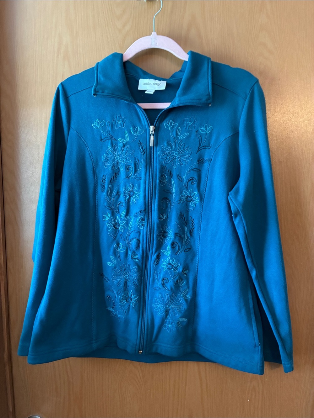 breckenridge Teal Floral Zip-Up Jacket